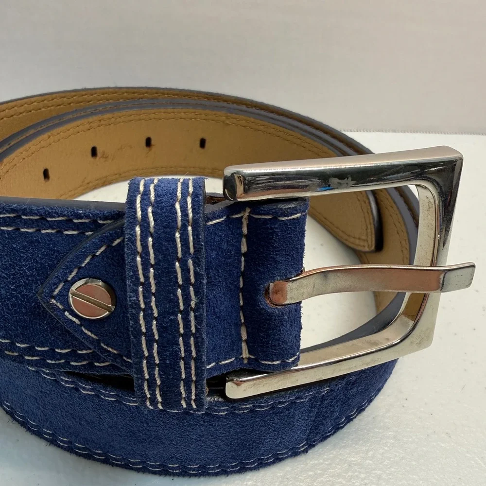 Donald J. Pliner Made in Italy Franco Royal Blue Suede Leather Belt Size L 44